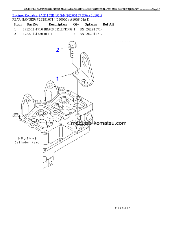 Protected: SA6D102E-1C S/N 26200467-UP Partsbook