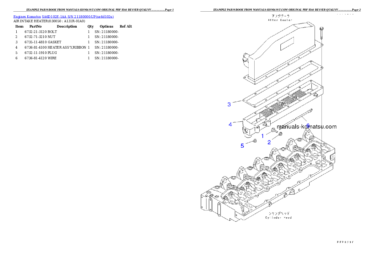Protected: SA6D102E-1AA S/N 21180000-UP Partsbook