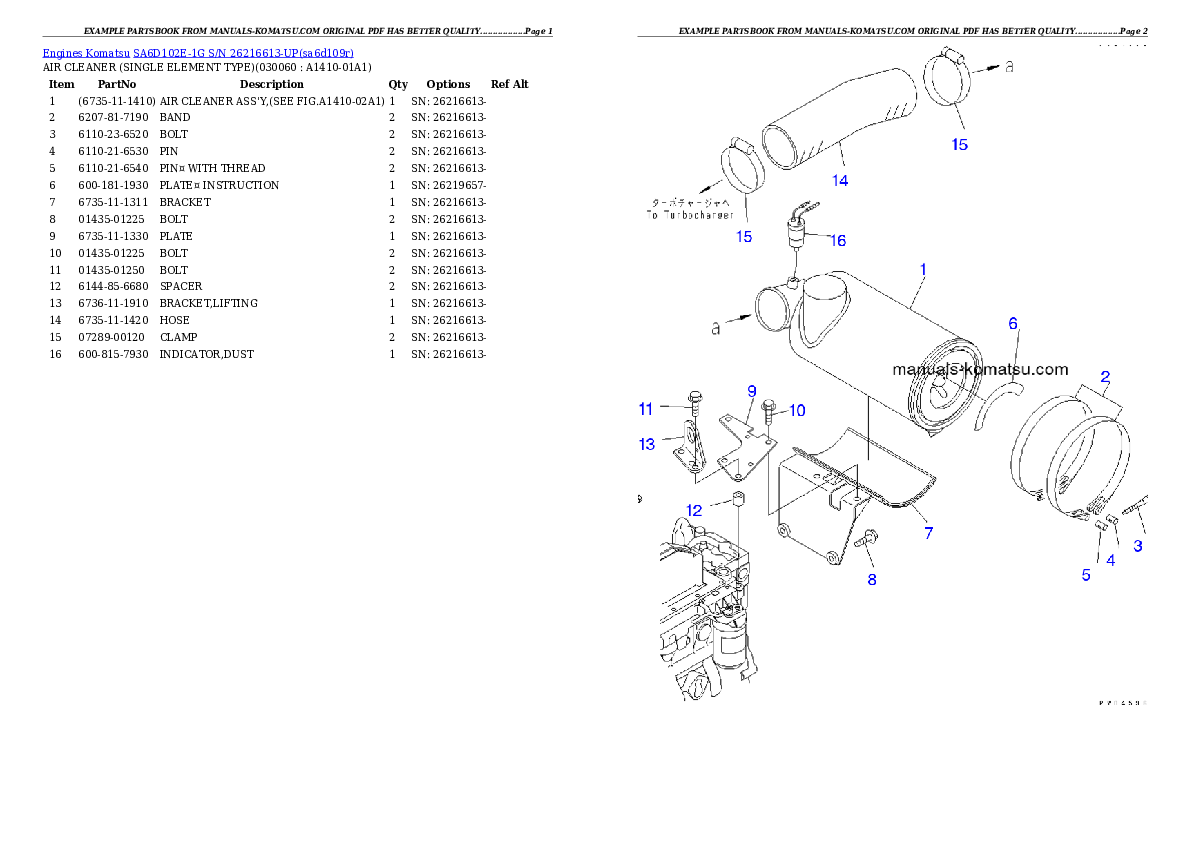 Protected: SA6D102E-1G S/N 26216613-UP Partsbook