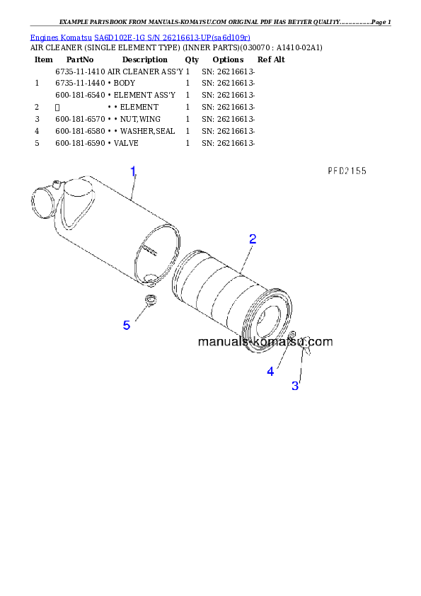 Protected: SA6D102E-1G S/N 26216613-UP Partsbook