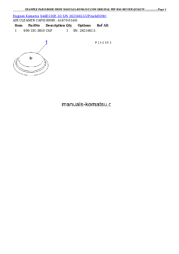 Protected: SA6D102E-1G S/N 26216613-UP Partsbook