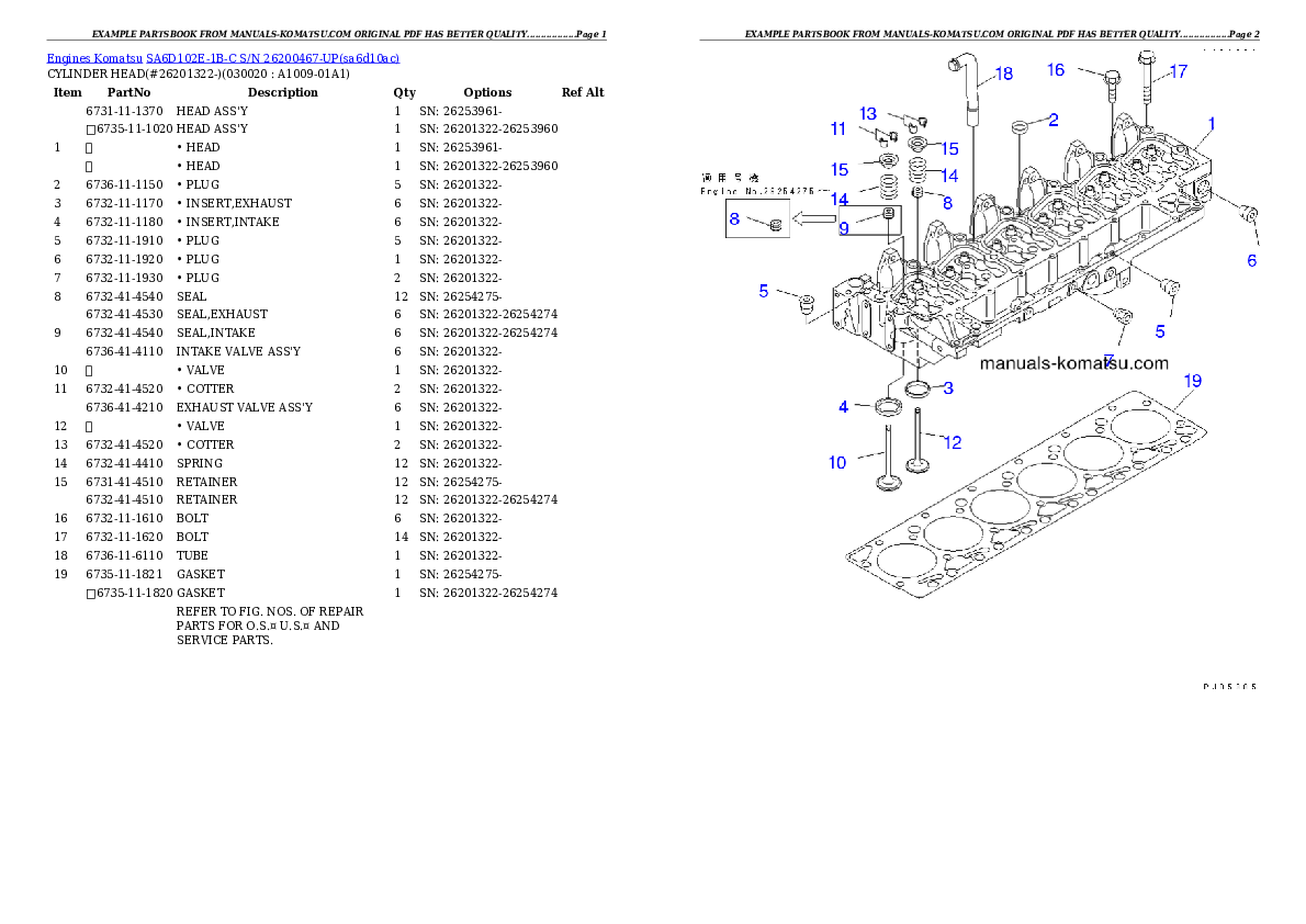 SA6D102E-1B-C S/N 26200467-UP Partsbook