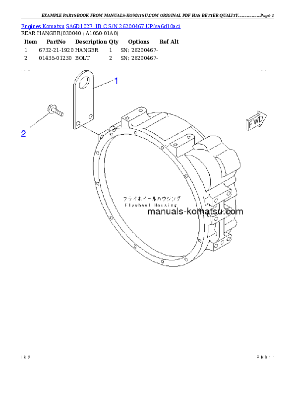 Protected: SA6D102E-1B-C S/N 26200467-UP Partsbook