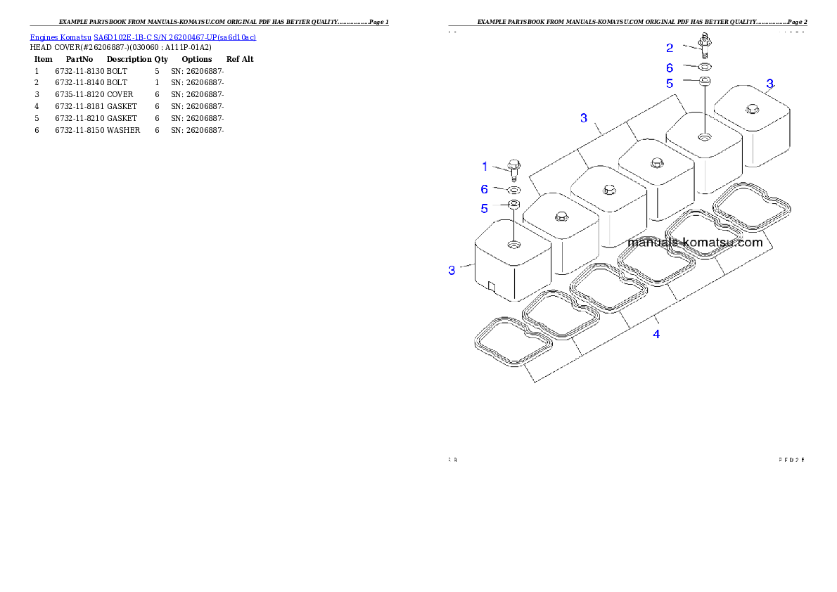 Protected: SA6D102E-1B-C S/N 26200467-UP Partsbook