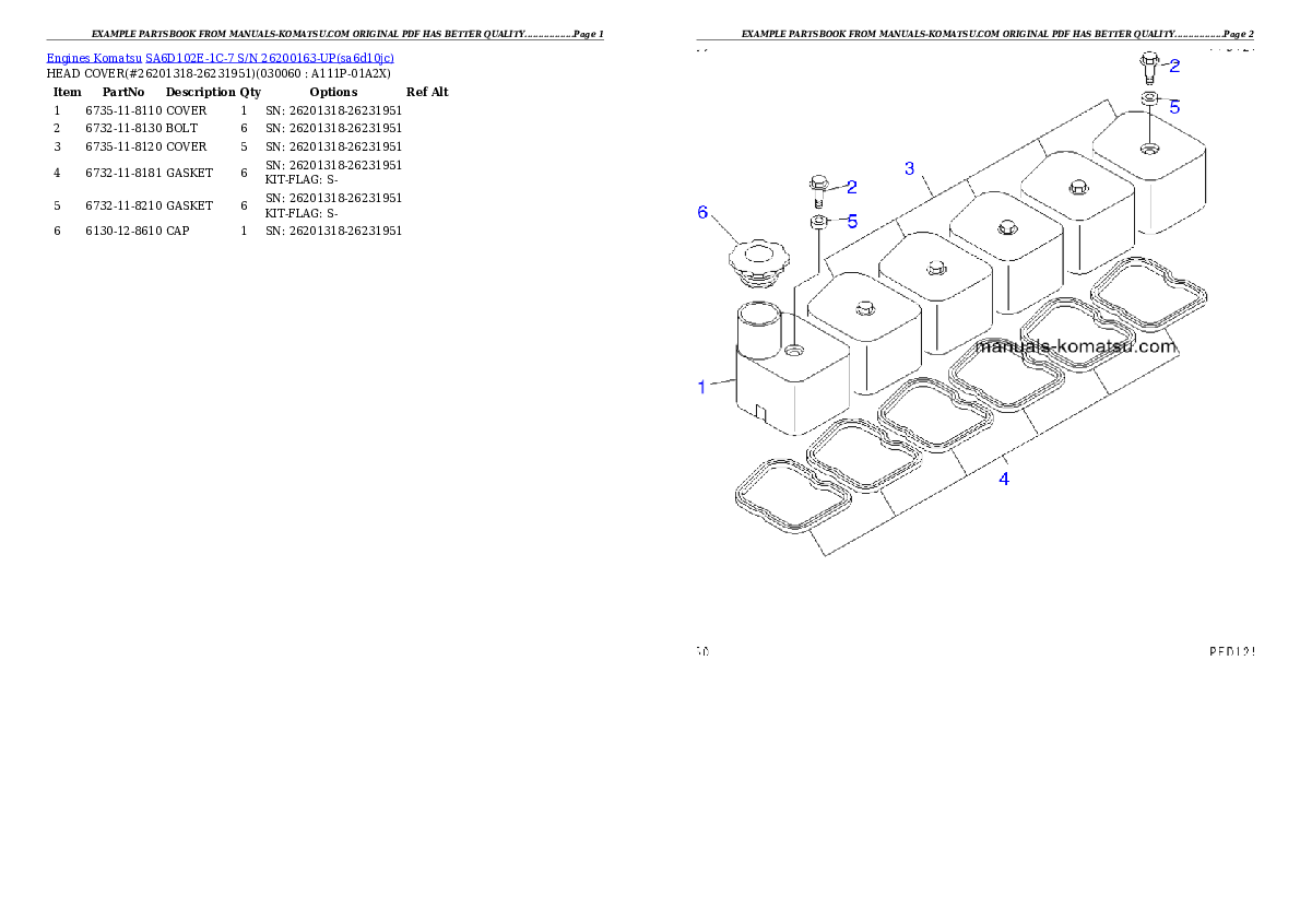 Protected: SA6D102E-1C-7 S/N 26200163-UP Partsbook