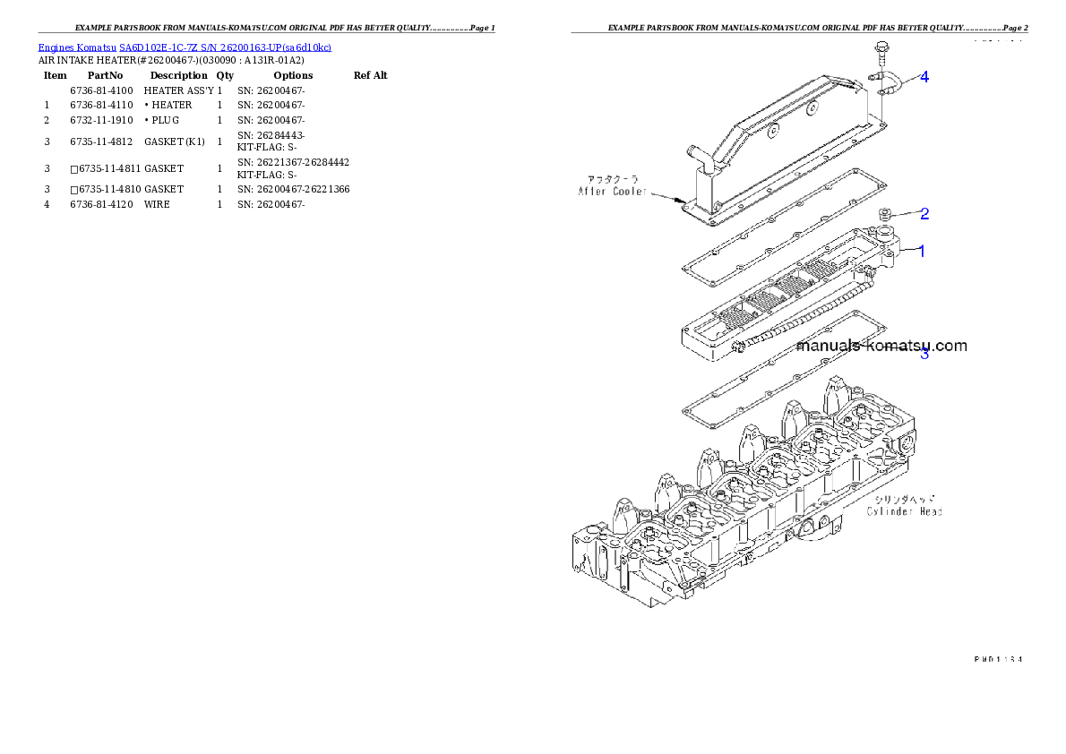 Protected: SA6D102E-1C-7Z S/N 26200163-UP Partsbook
