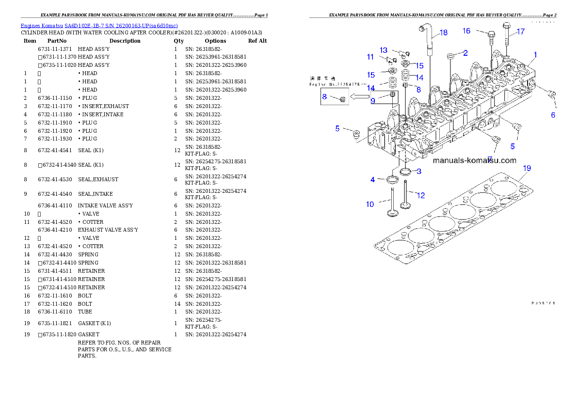 SA6D102E-1B-7 S/N 26200163-UP Partsbook