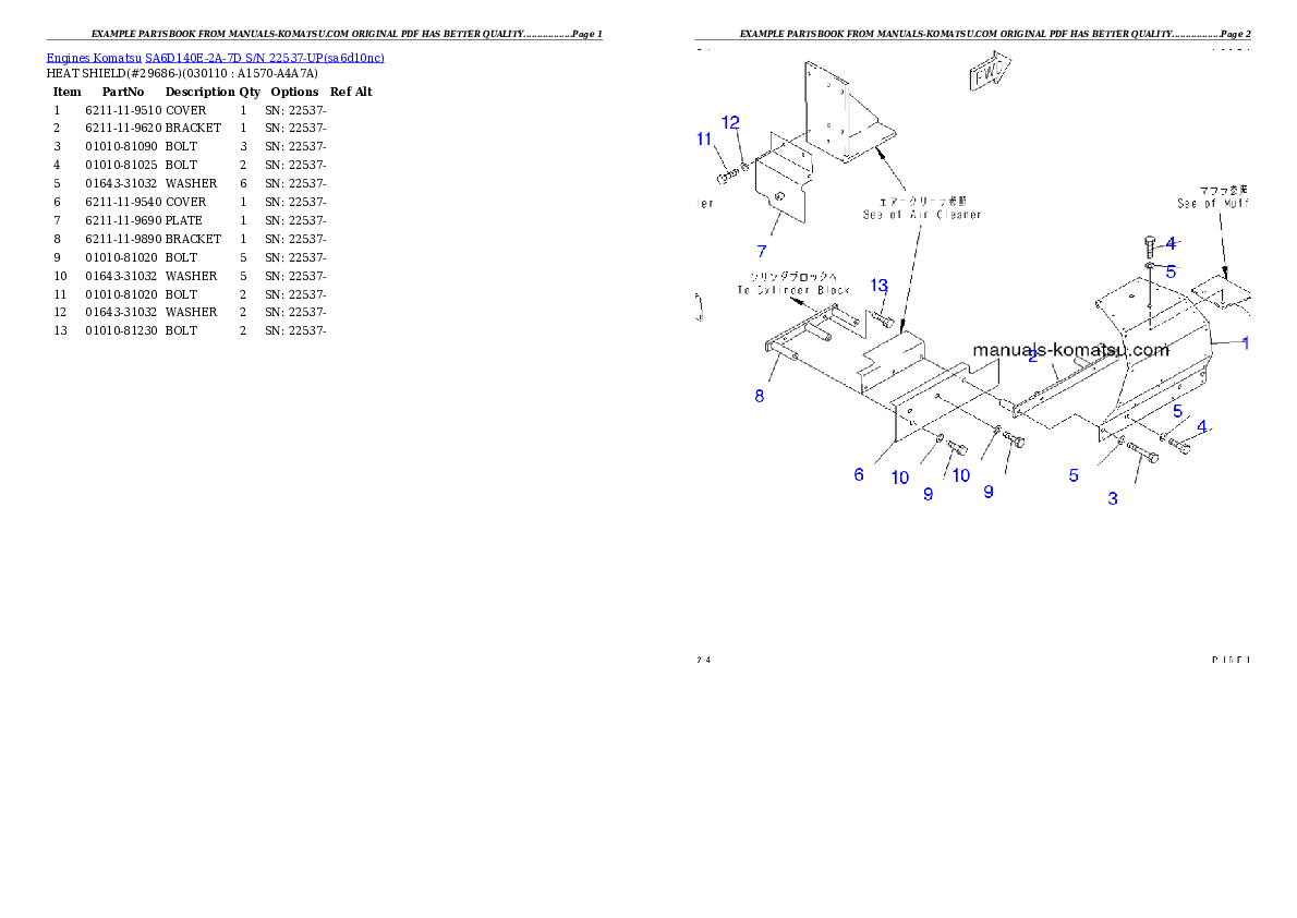 Protected: SA6D140E-2A-7D S/N 22537-UP Partsbook