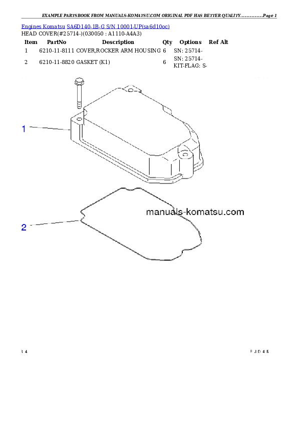 Protected: SA6D140-1B-G S/N 10001-UP Partsbook