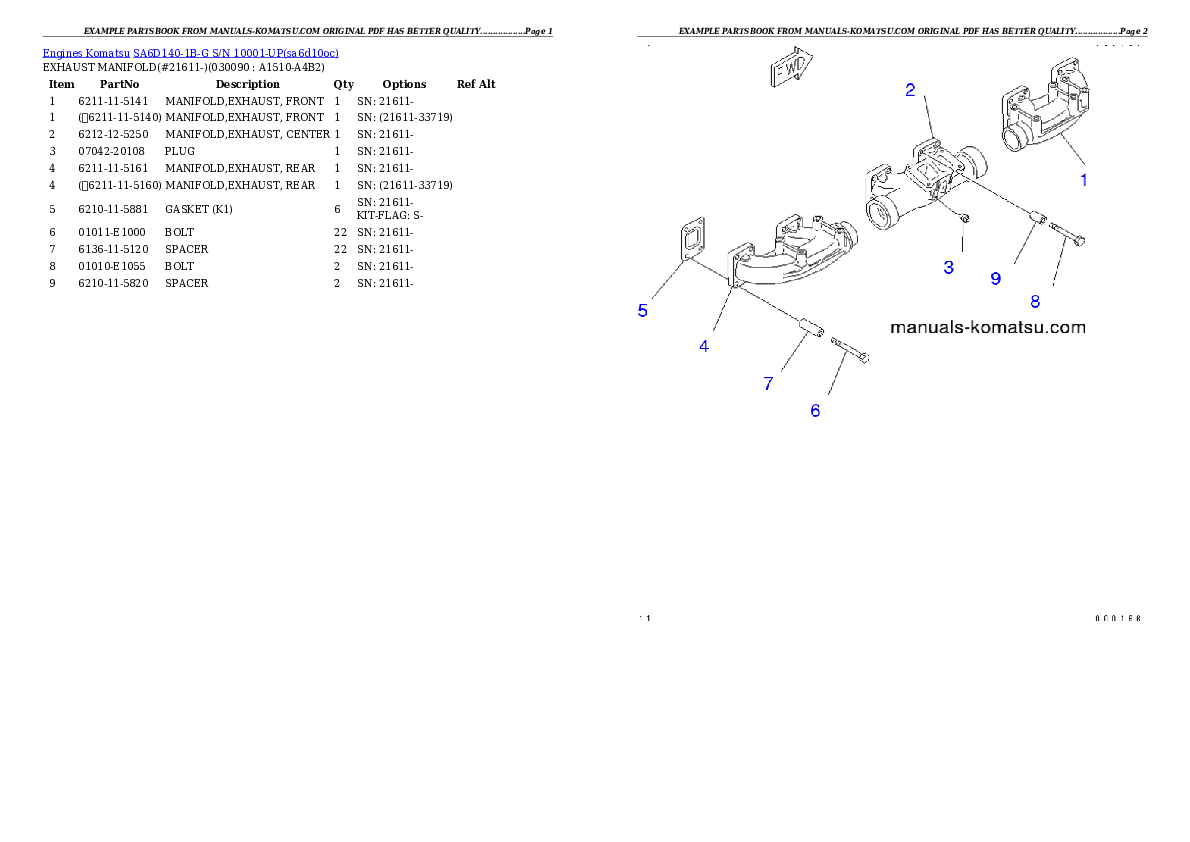 Protected: SA6D140-1B-G S/N 10001-UP Partsbook