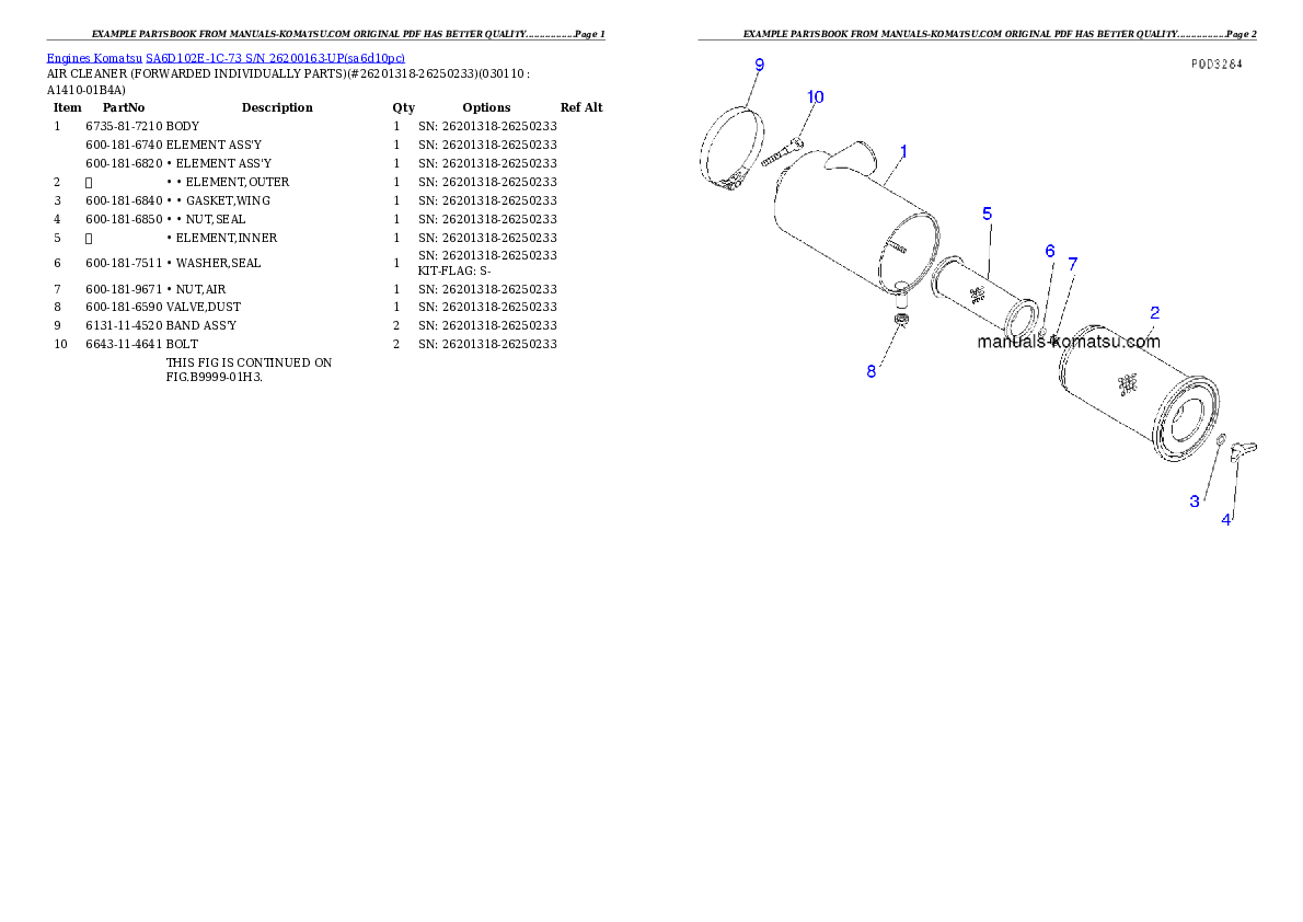 Protected: SA6D102E-1C-73 S/N 26200163-UP Partsbook