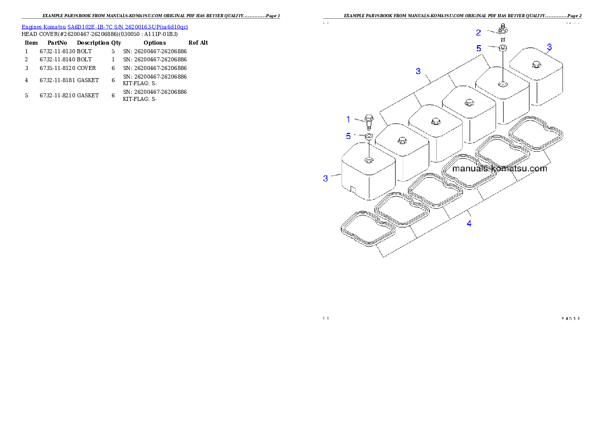 Protected: SA6D102E-1B-7C S/N 26200163-UP Partsbook