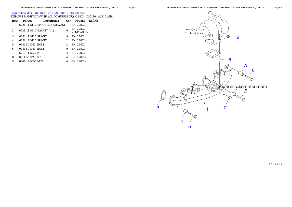 Protected: SA6D108-1C-7D S/N 10001-UP Partsbook