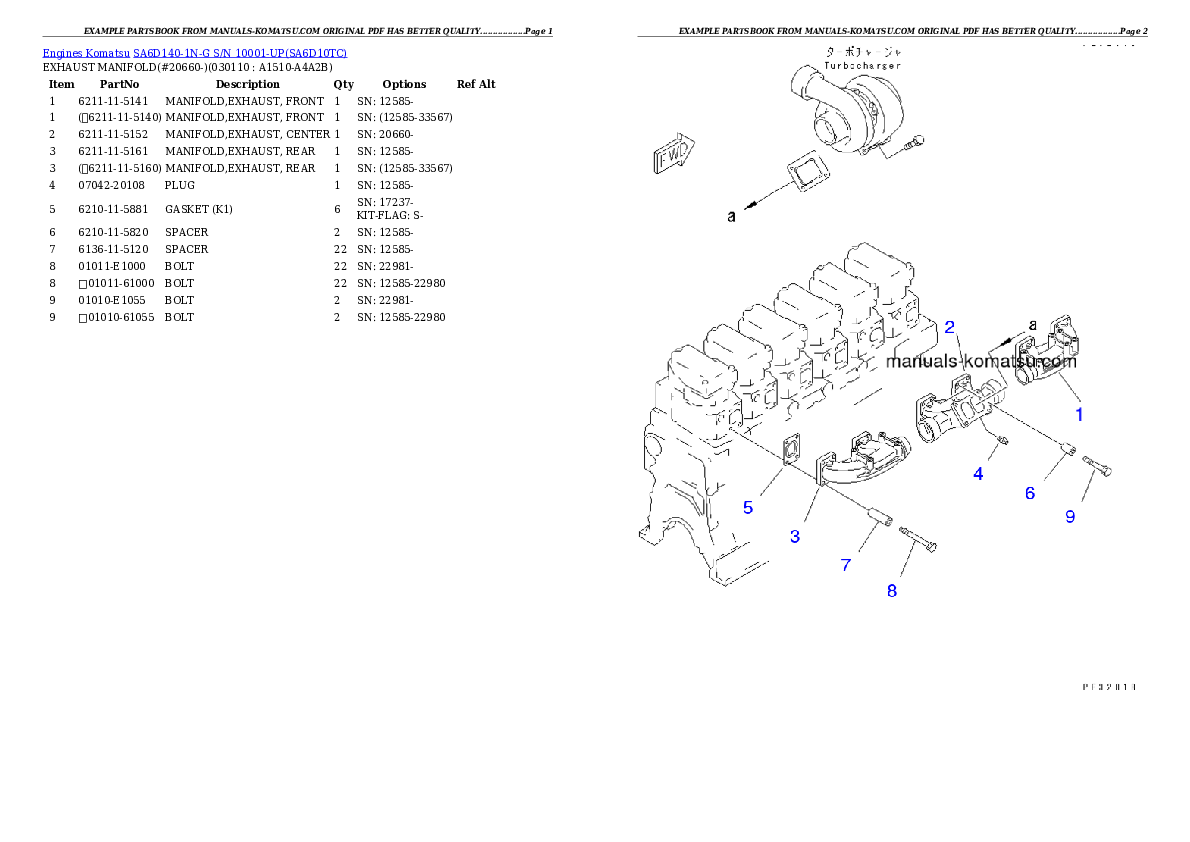 Protected: SA6D140-1N-G S/N 10001-UP Partsbook