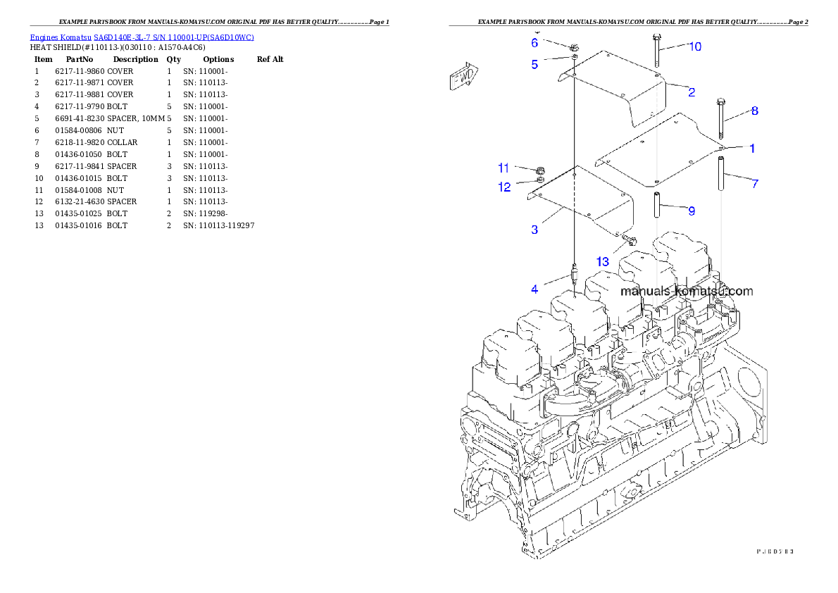 Protected: SA6D140E-3L-7 S/N 110001-UP Partsbook