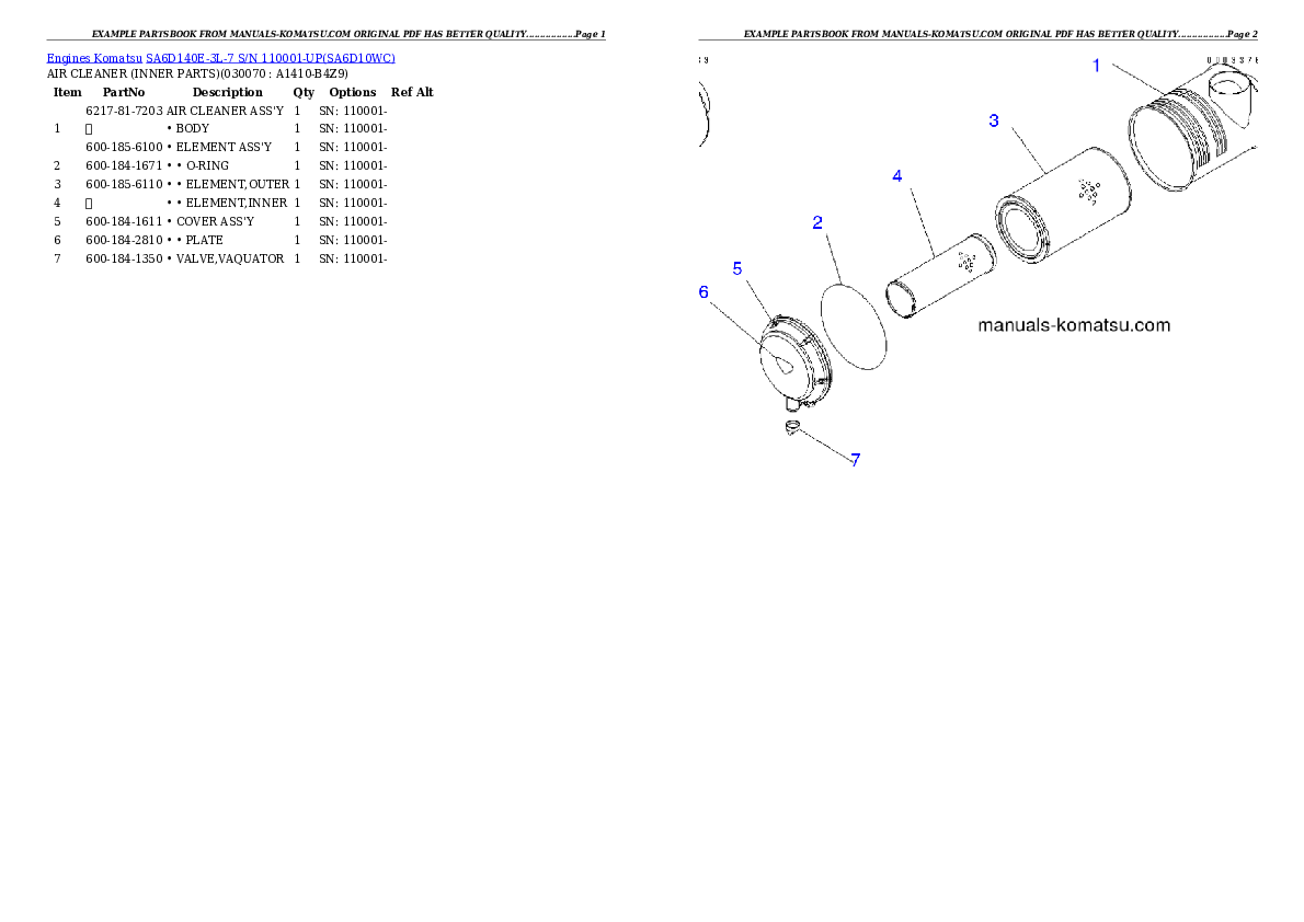 Protected: SA6D140E-3L-7 S/N 110001-UP Partsbook