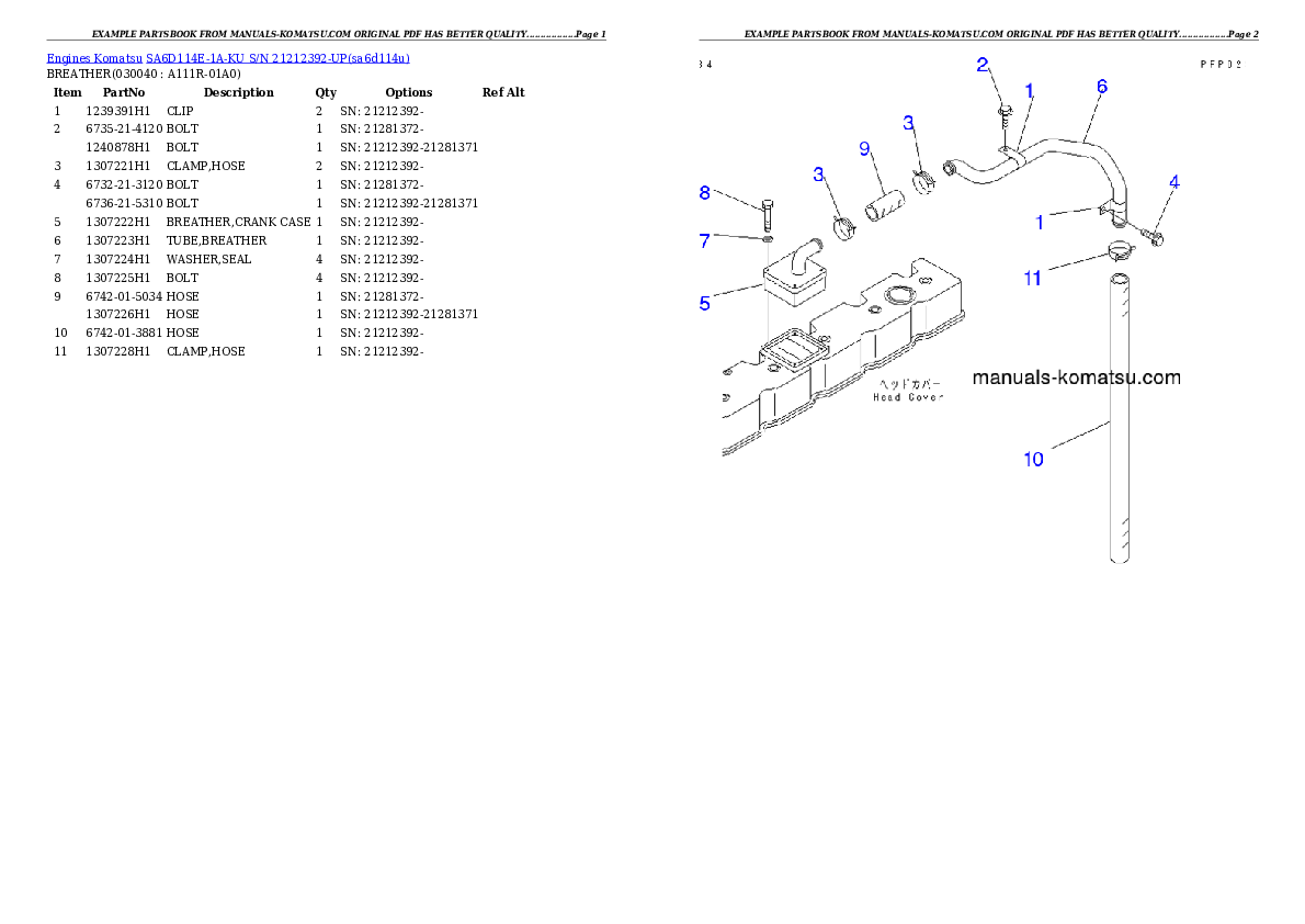 Protected: SA6D114E-1A-KU S/N 21212392-UP Partsbook