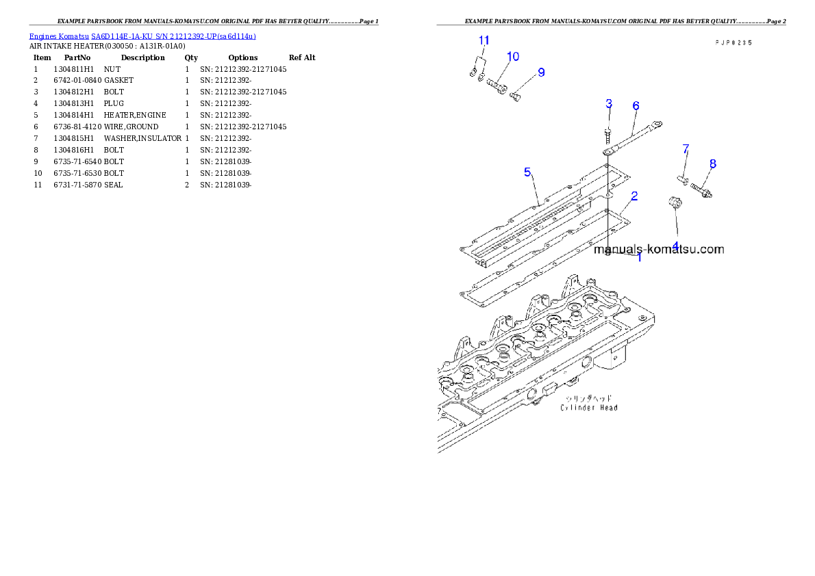 Protected: SA6D114E-1A-KU S/N 21212392-UP Partsbook