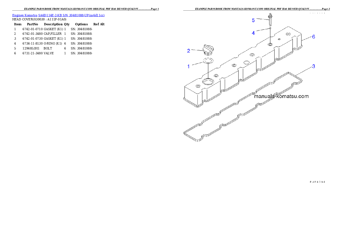 SA6D114E-2-KB S/N 30481088-UP Partsbook