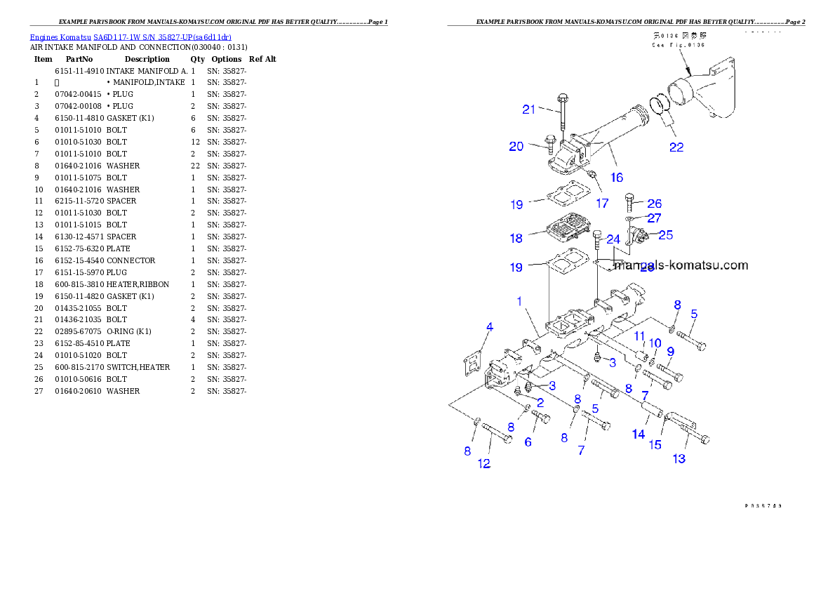 Protected: SA6D117-1W S/N 35827-UP Partsbook