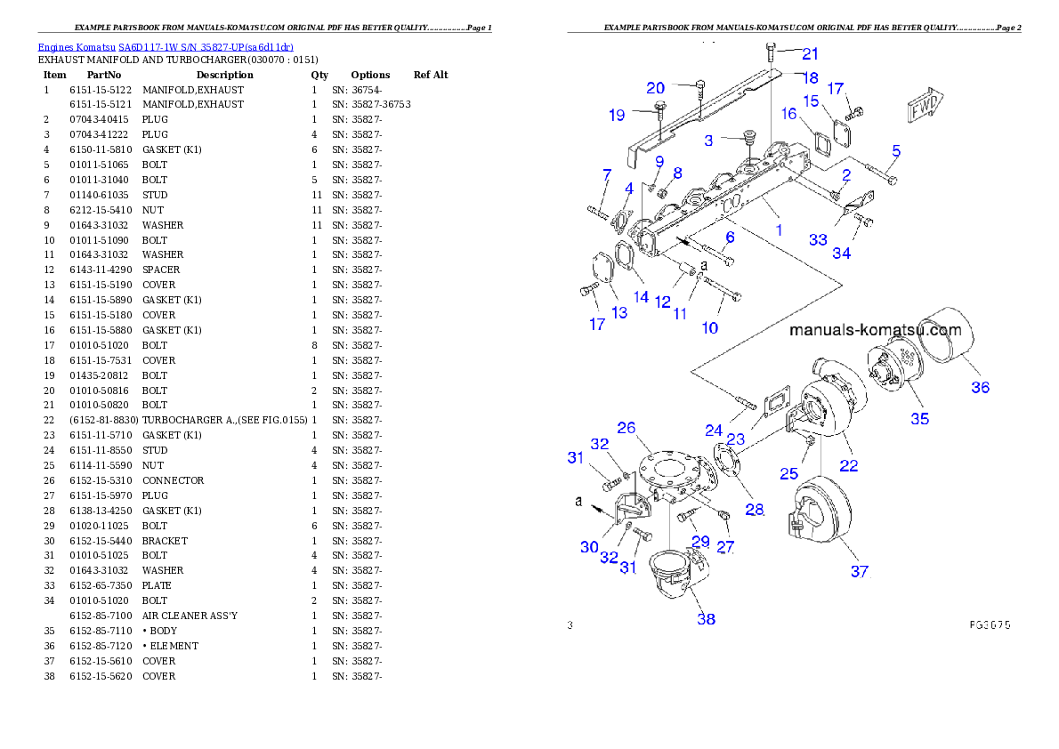 Protected: SA6D117-1W S/N 35827-UP Partsbook