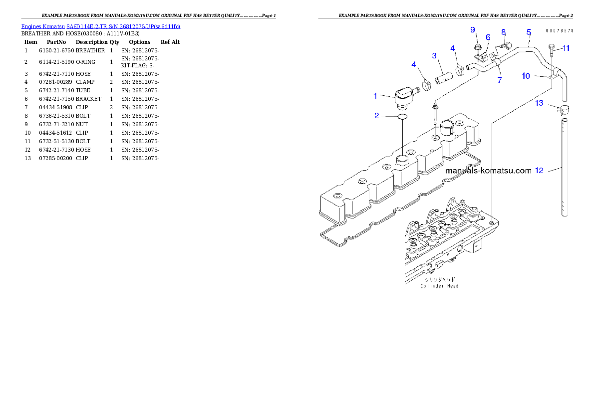 Protected: SA6D114E-2-TR S/N 26812075-UP Partsbook