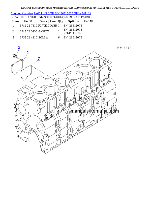 Protected: SA6D114E-2-TR S/N 26812075-UP Partsbook