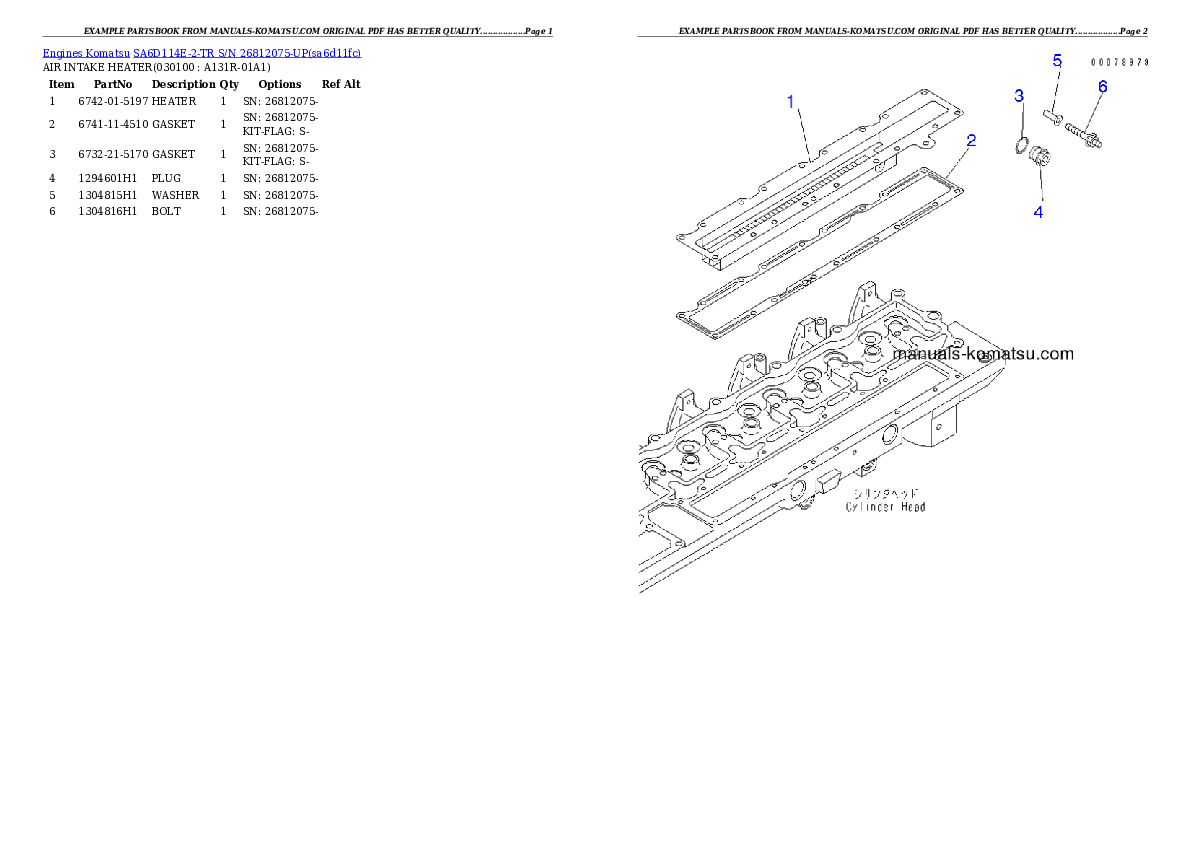 Protected: SA6D114E-2-TR S/N 26812075-UP Partsbook