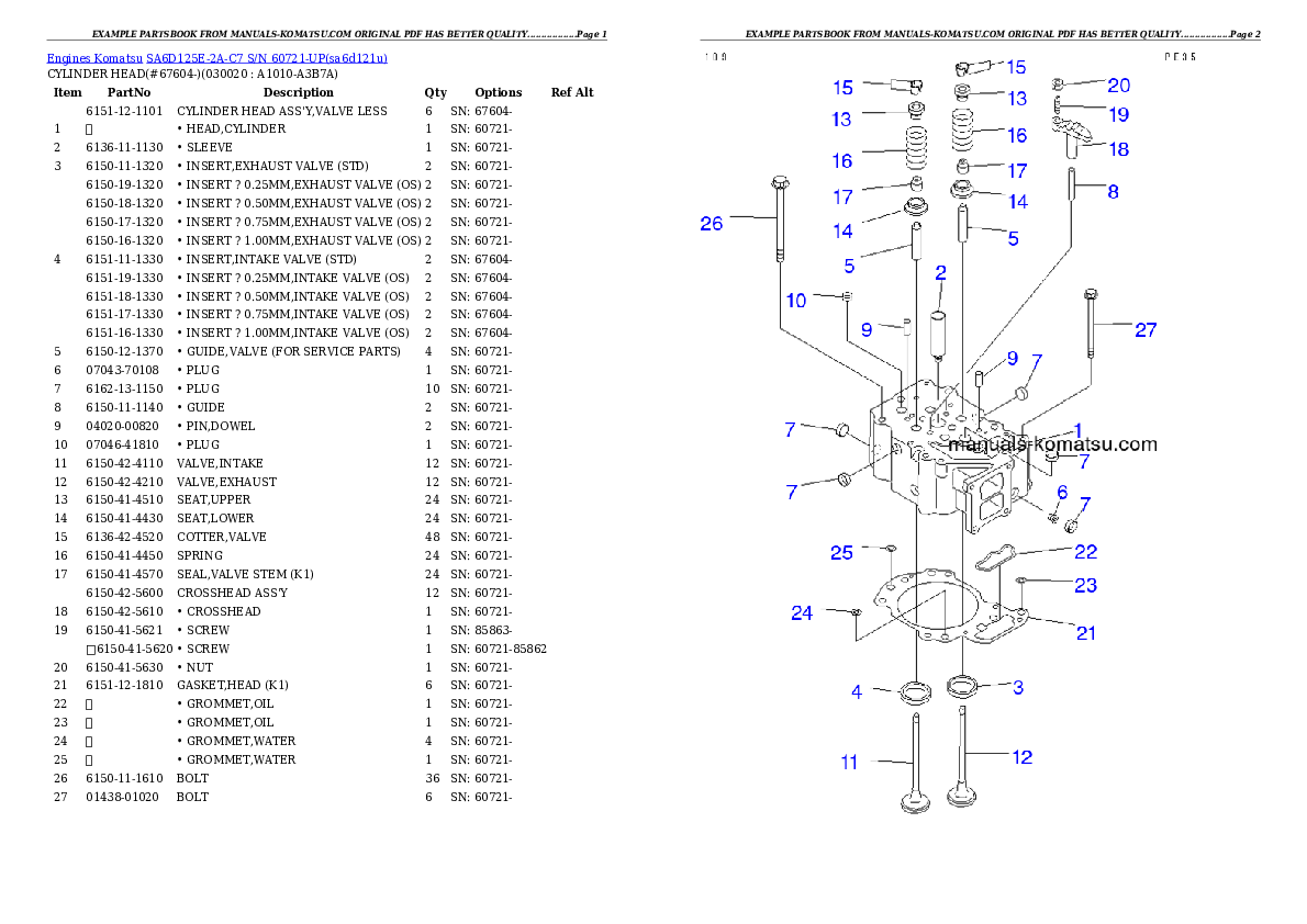 SA6D125E-2A-C7 S/N 60721-UP Partsbook