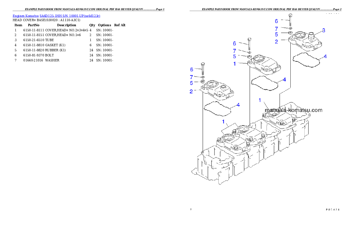 SA6D125-1HH S/N 10001-UP Partsbook