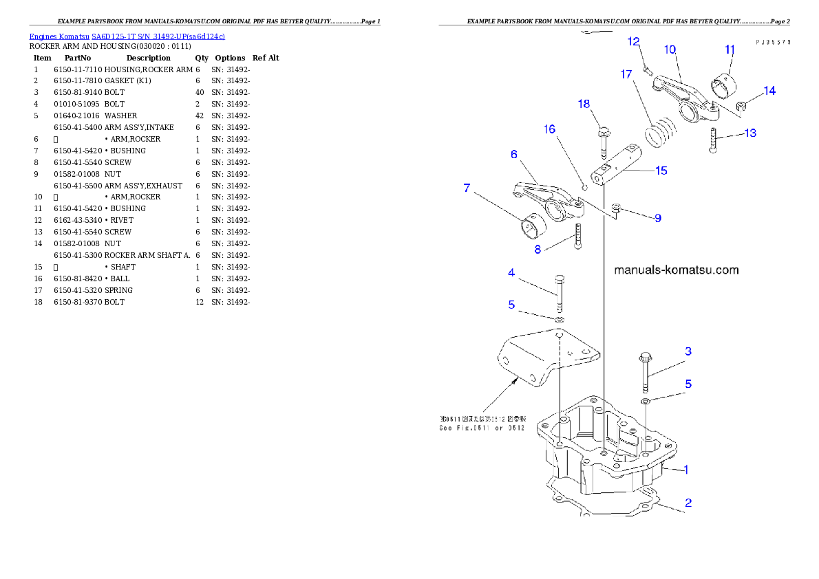 SA6D125-1T S/N 31492-UP Partsbook