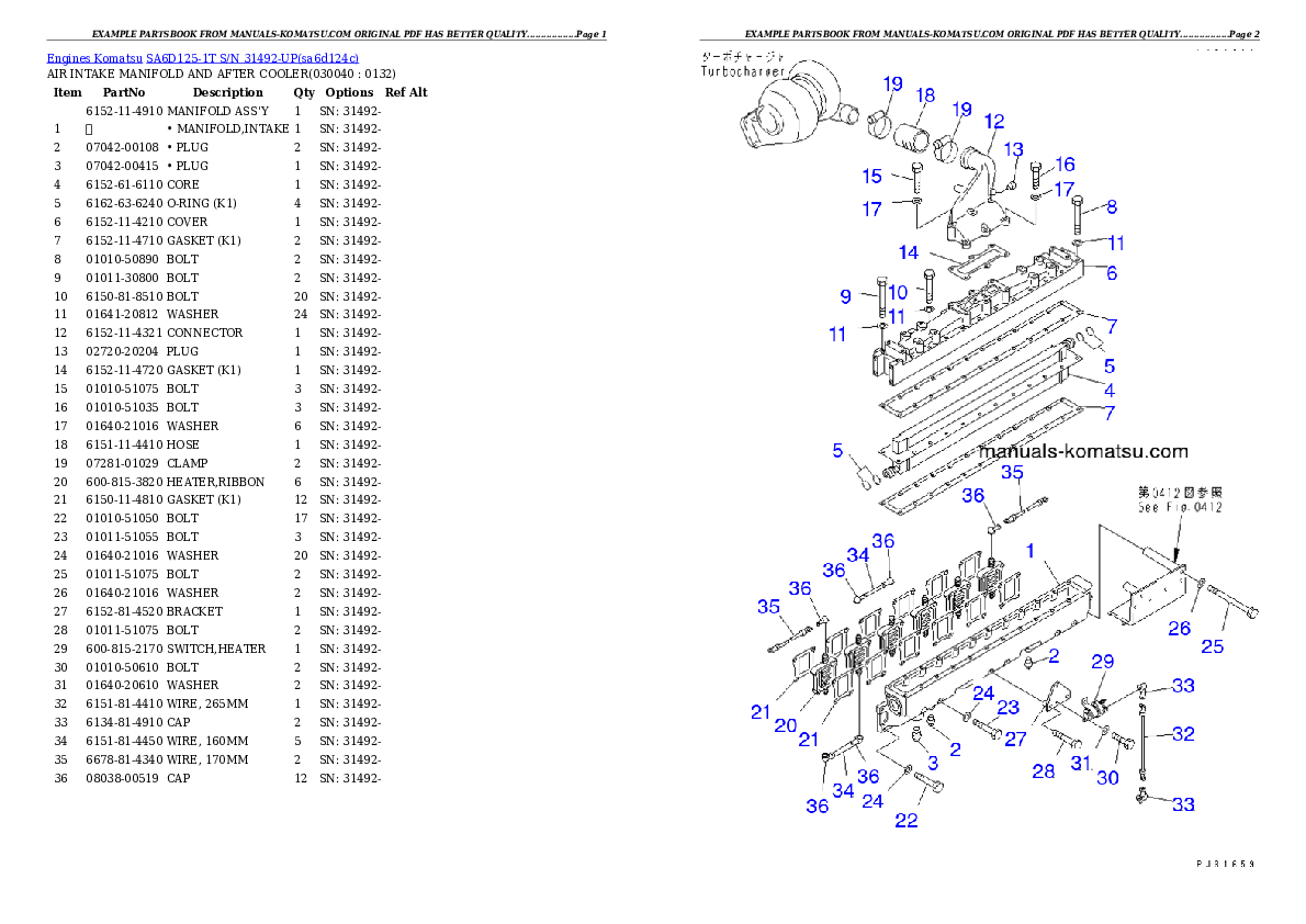Protected: SA6D125-1T S/N 31492-UP Partsbook