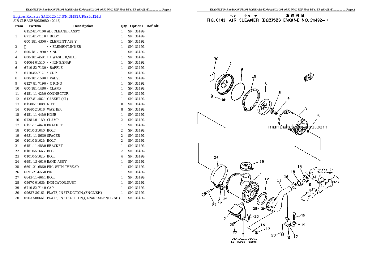 Protected: SA6D125-1T S/N 31492-UP Partsbook