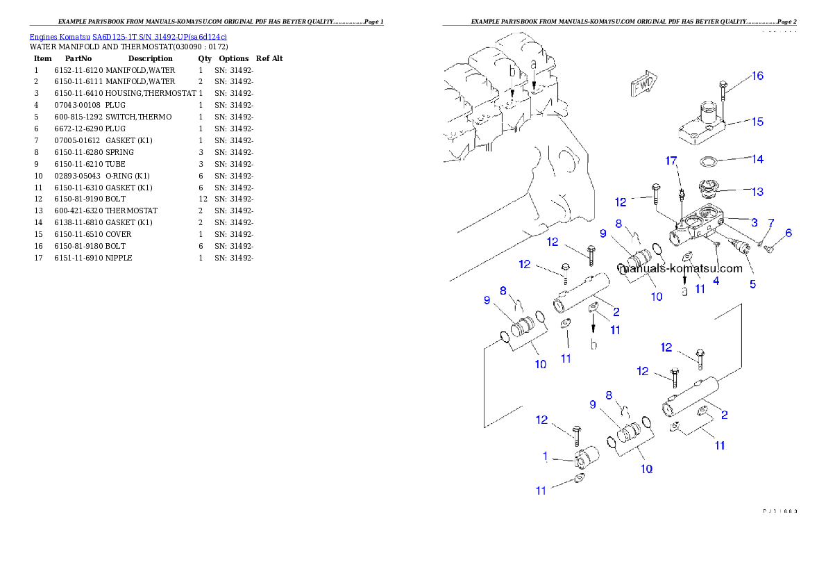 Protected: SA6D125-1T S/N 31492-UP Partsbook