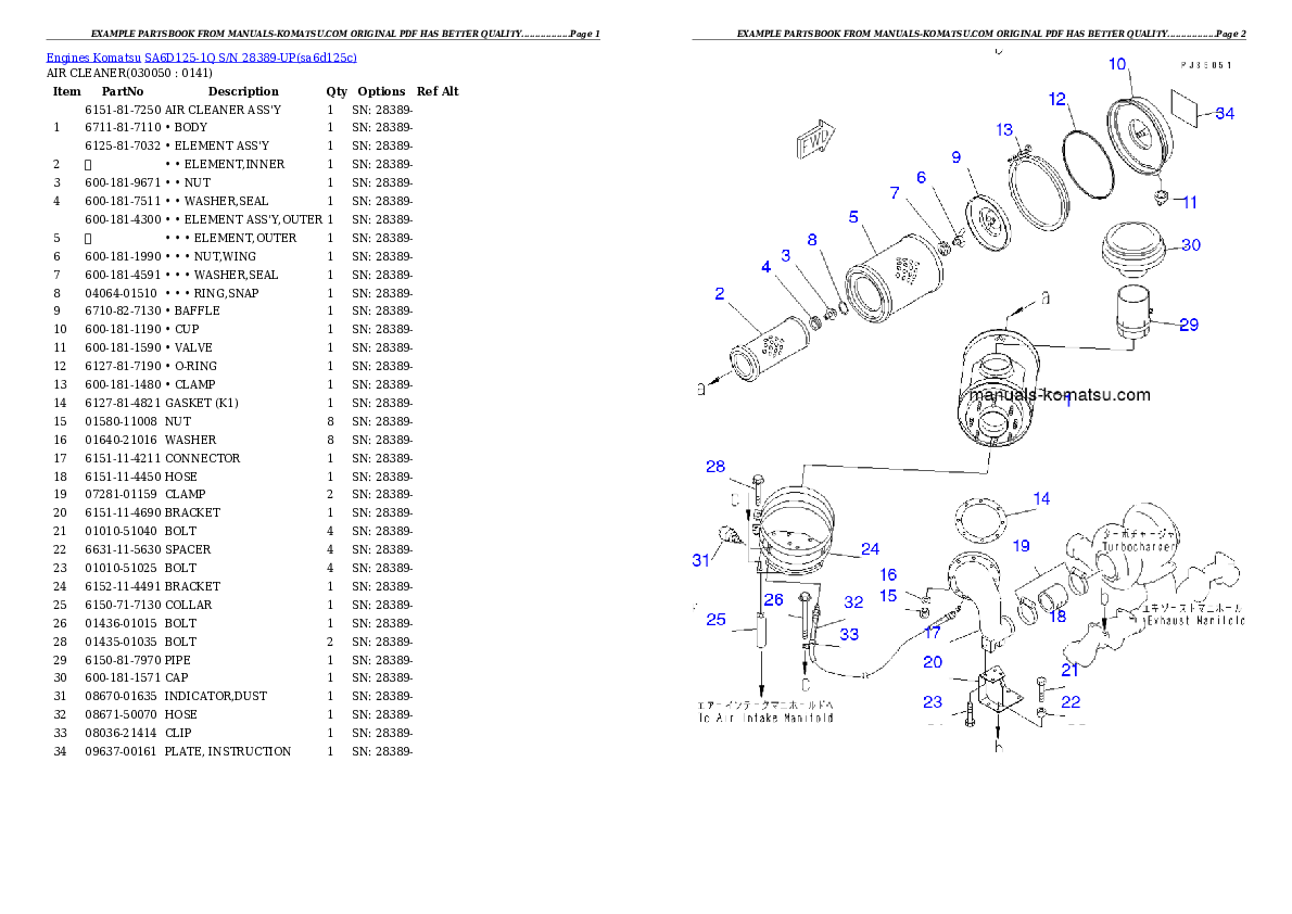Protected: SA6D125-1Q S/N 28389-UP Partsbook