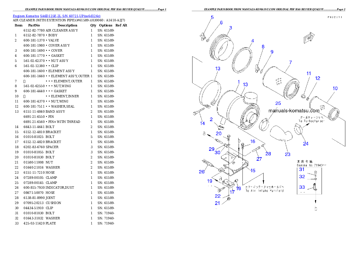 Protected: SA6D125E-2L S/N 60721-UP Partsbook