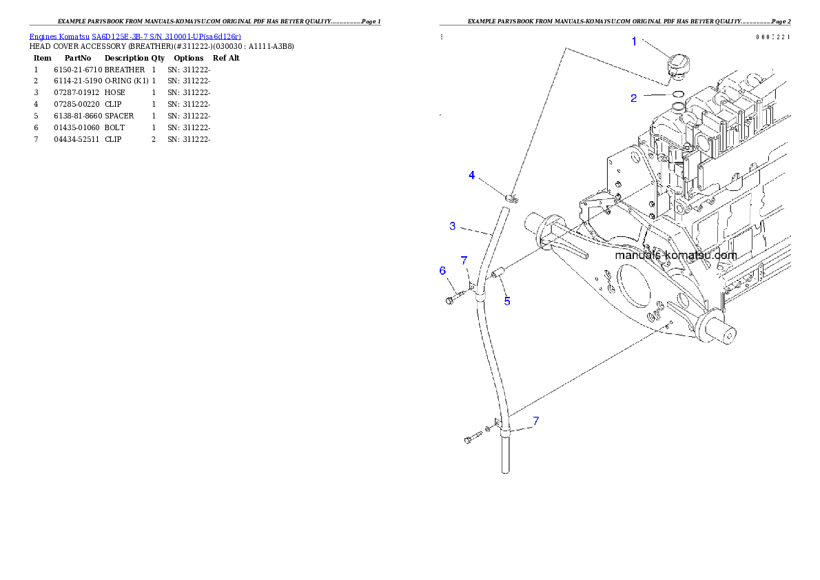 SA6D125E-3B-7 S/N 310001-UP Partsbook