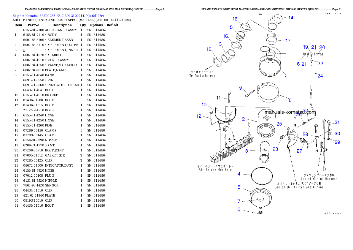 Protected: SA6D125E-3B-7 S/N 310001-UP Partsbook