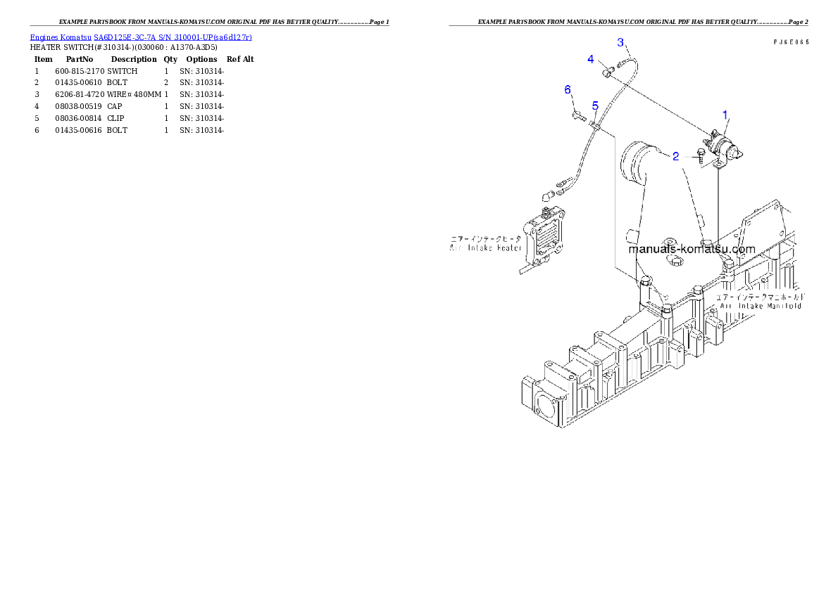 Protected: SA6D125E-3C-7A S/N 310001-UP Partsbook