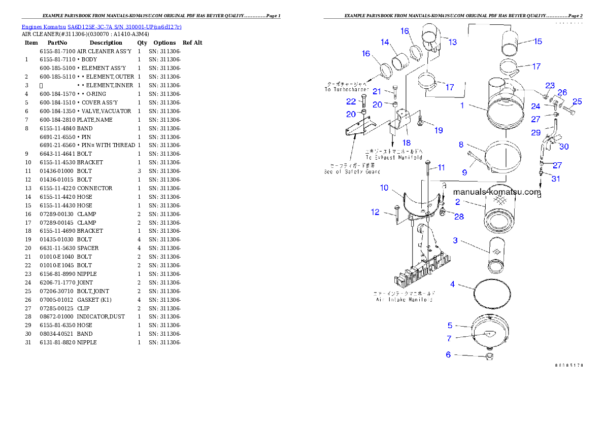 Protected: SA6D125E-3C-7A S/N 310001-UP Partsbook