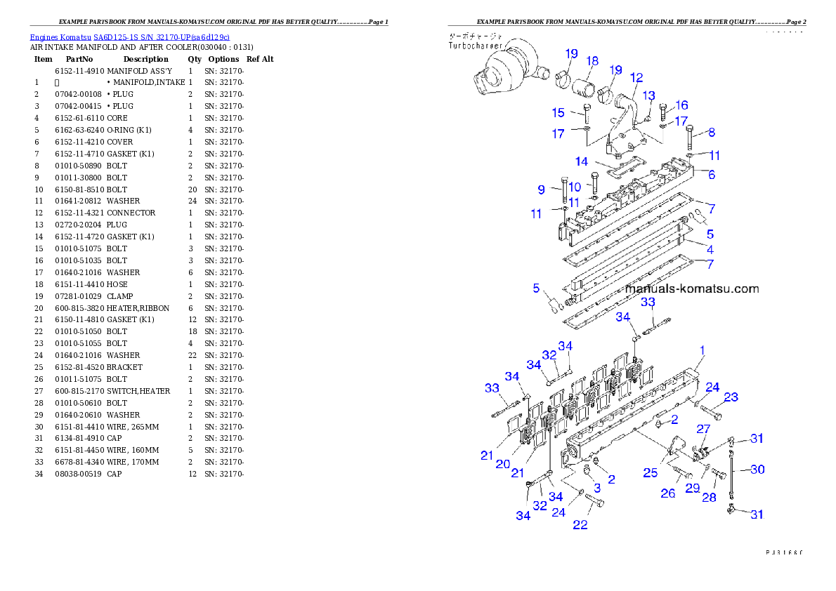 Protected: SA6D125-1S S/N 32170-UP Partsbook