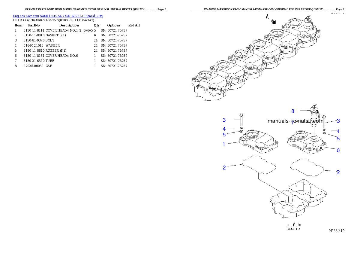SA6D125E-2A-7 S/N 60721-UP Partsbook