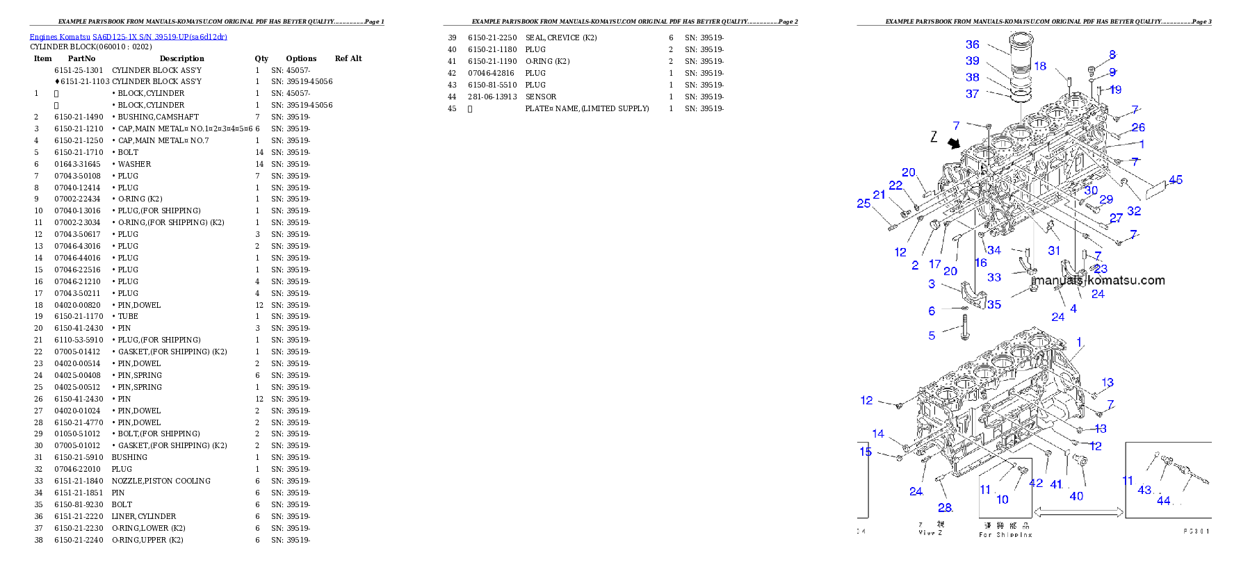 Protected: SA6D125-1X S/N 39519-UP Partsbook