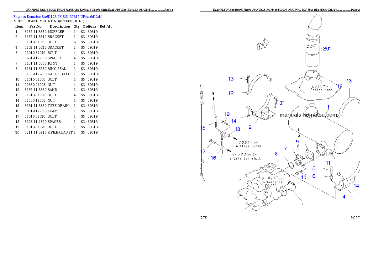 Protected: SA6D125-1X S/N 39519-UP Partsbook