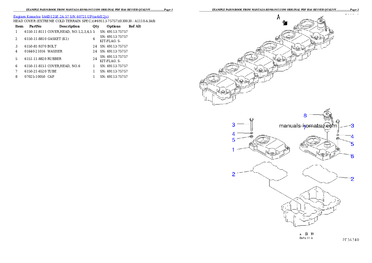 SA6D125E-2A-57 S/N 60721-UP Partsbook
