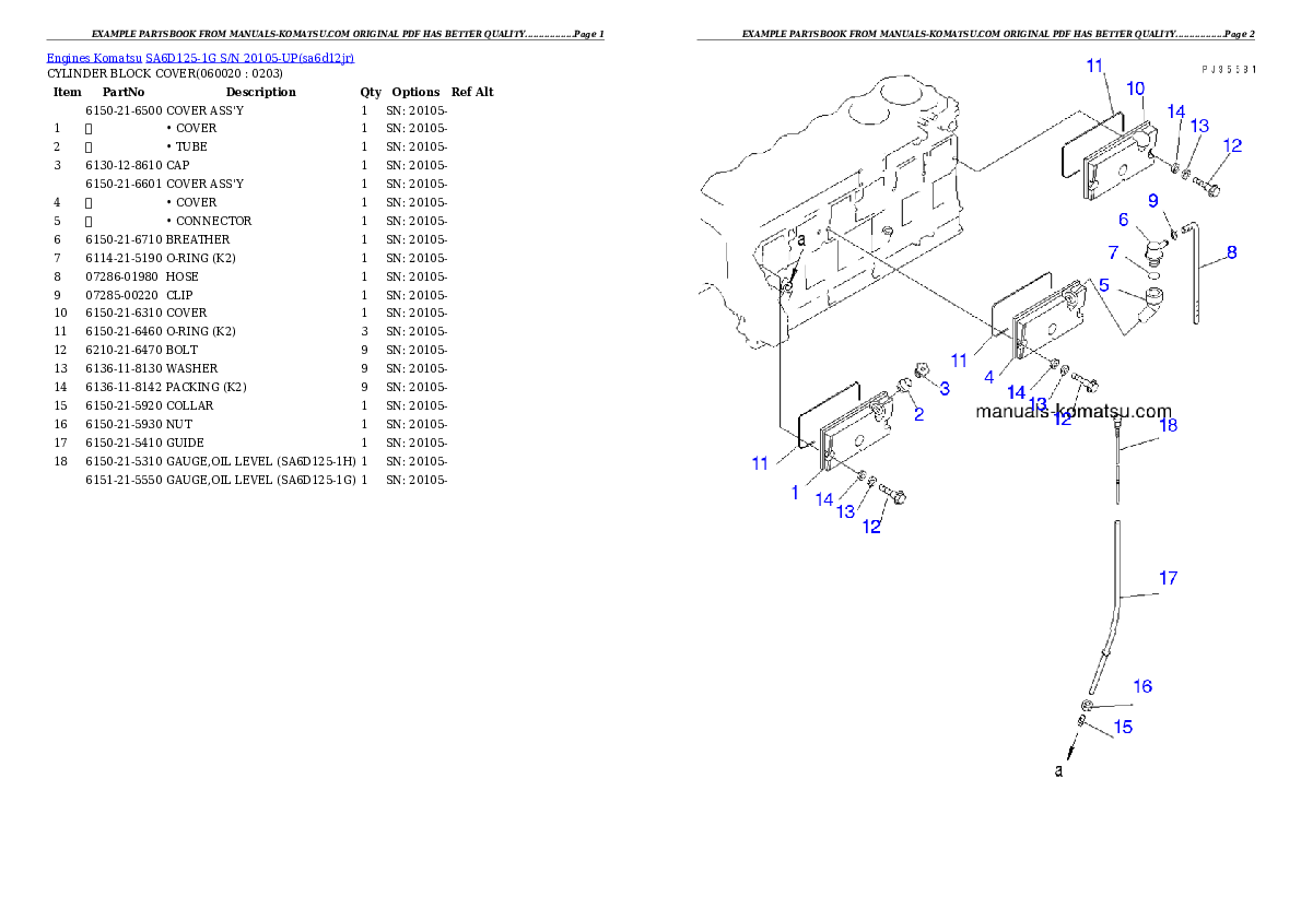 Protected: SA6D125-1G S/N 20105-UP Partsbook