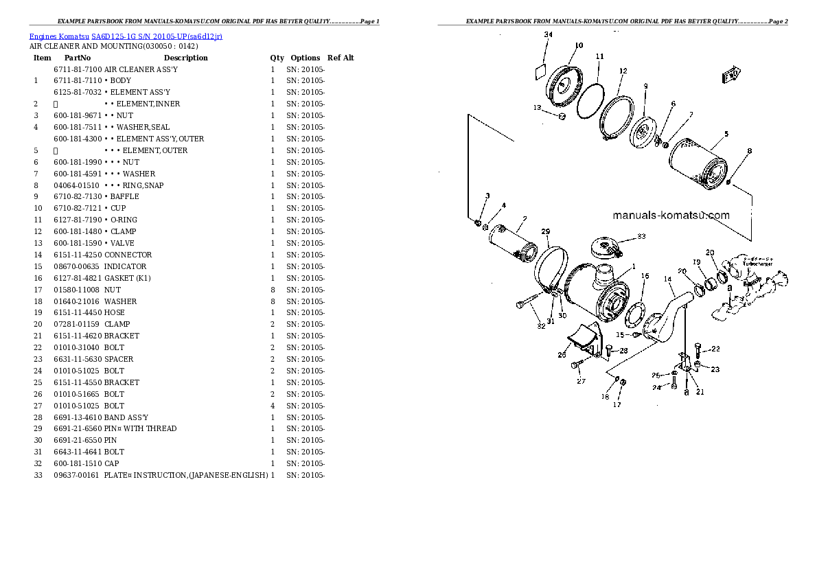 Protected: SA6D125-1G S/N 20105-UP Partsbook