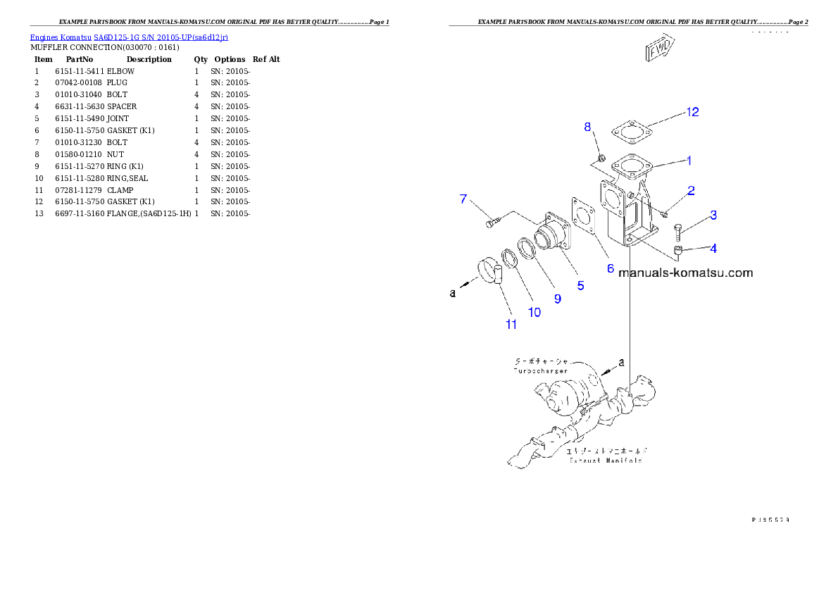 Protected: SA6D125-1G S/N 20105-UP Partsbook
