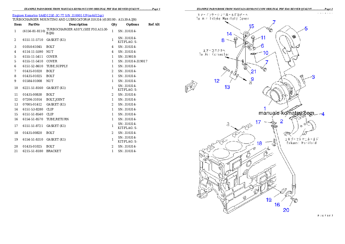 Protected: SA6D125E-3C-7T S/N 310001-UP Partsbook