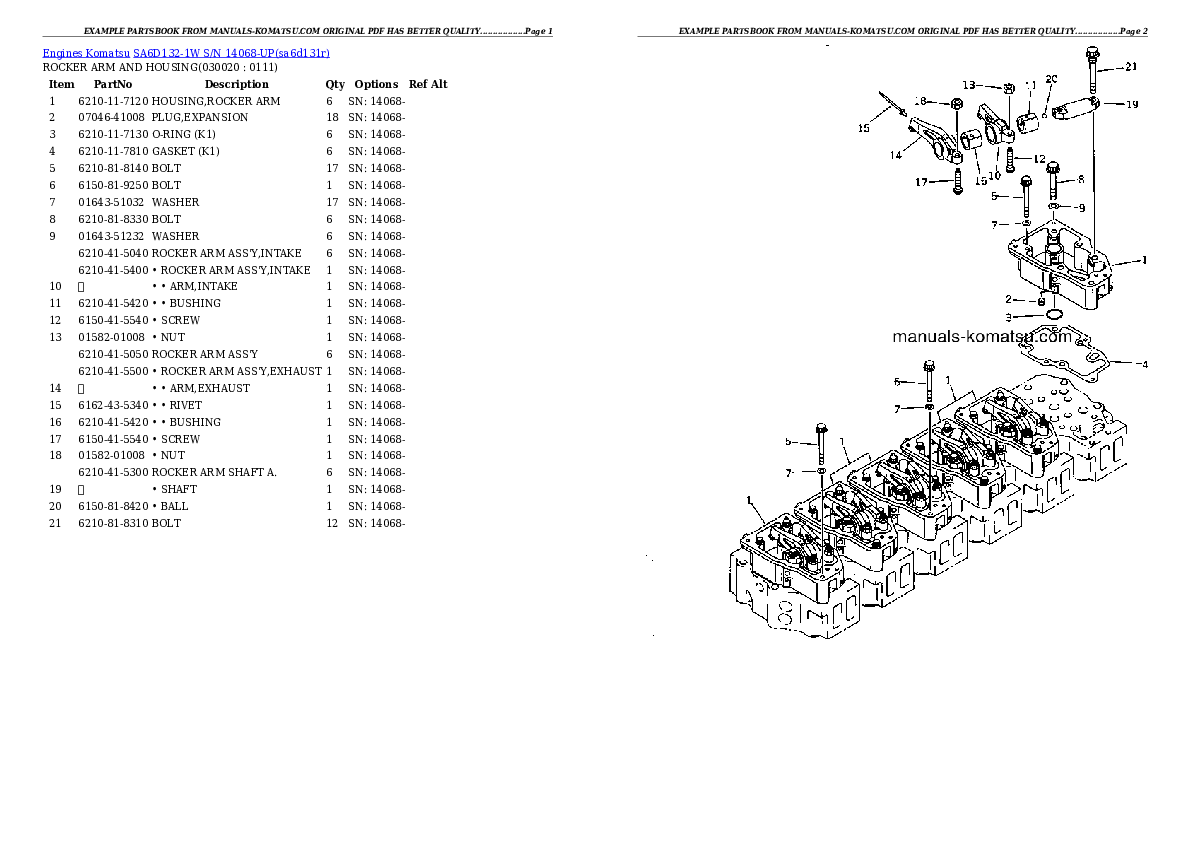 SA6D132-1W S/N 14068-UP Partsbook